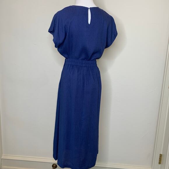 Vintage Blue Skirt Top Matching Set Vintage Rayon Flax Small - Picture 2 of 12